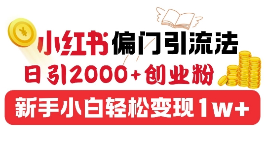 小红书偏门引流法，日引200+创业粉，新手小白轻松变现-冒泡网