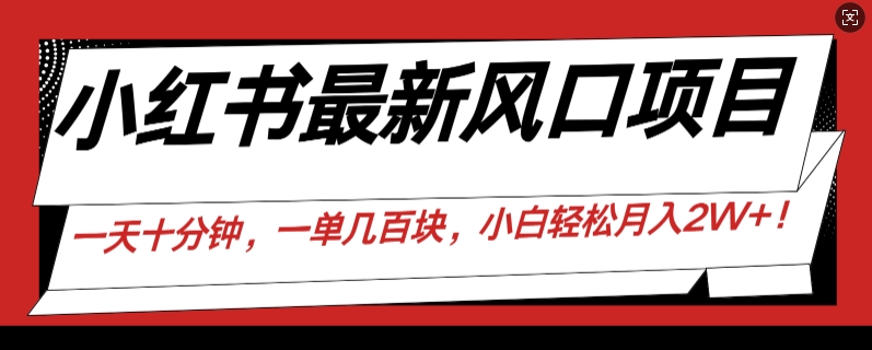 小红书最新风口项目，一天只用10分钟，一单几百块，小白简单无脑操作!-冒泡网