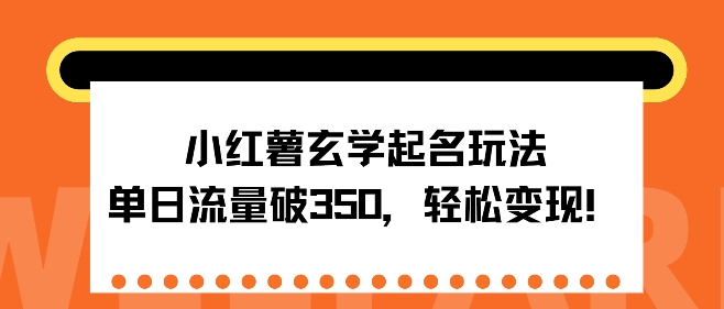 小红薯玄学起名玩法，单日流量破350+，轻松变现-冒泡网