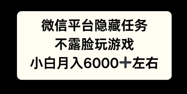 微信平台隐藏任务，不露脸玩游戏，月入6000+-冒泡网