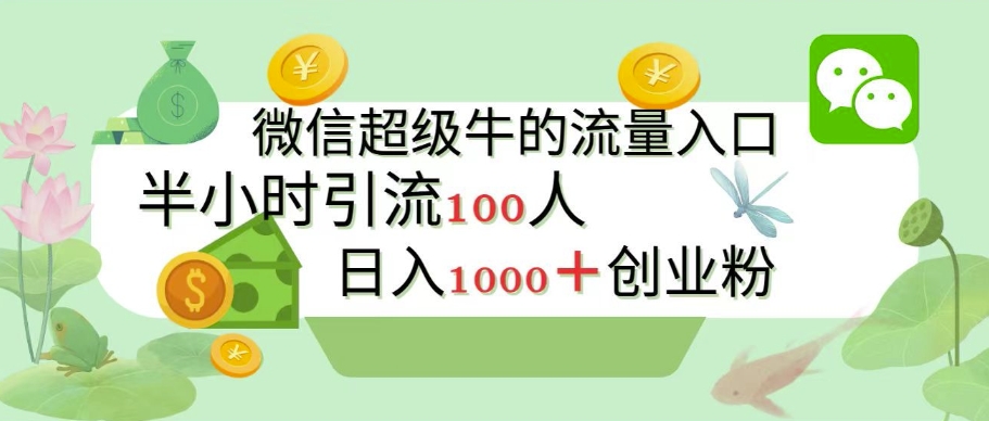新的引流变现阵地，微信超级牛的流量入口，半小时引流100人，日入1000+创业粉-冒泡网