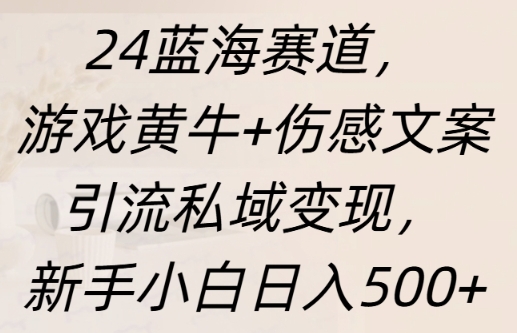 蓝海赛道，游戏黄牛+伤感文案引流私域变现，新手小白日入多张-冒泡网
