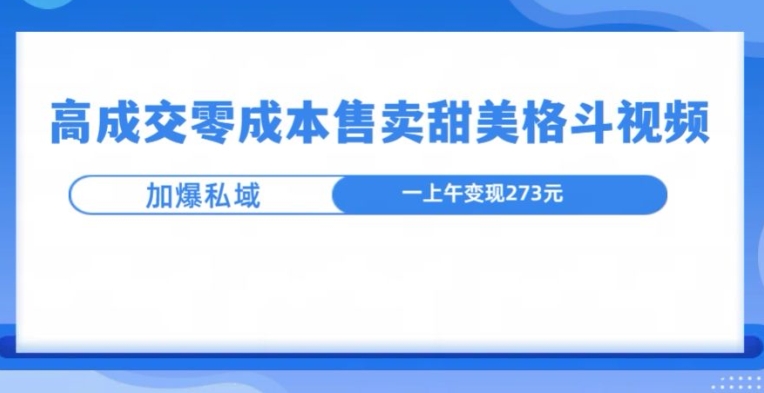 高成交零成本，售卖甜妹格斗视频，可以实现日入过k-冒泡网