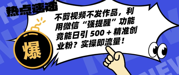 不剪视频不发作品，视频号私信日引 500 + 精准创业粉?实操即流量!-冒泡网