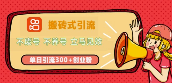 快手搬砖式引流，不废号，不养号，立马见效，单日引流300+精准创业粉-冒泡网