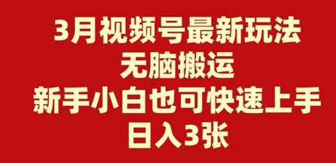 3月视频号最新玩法，无脑搬运，新手小白也可快速上手，日入3张-冒泡网