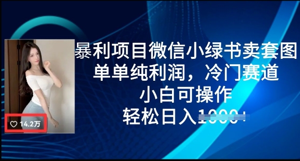 暴利项目微信小绿书卖套图，单单纯利润，冷门赛道， 小白可操作，轻松日入多张-冒泡网