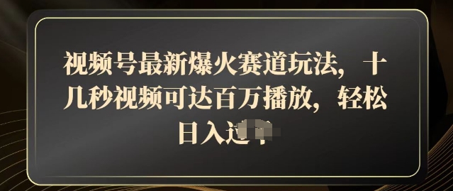 视频号最新爆火赛道玩法，十几秒视频可达百万播放，结合带货轻松，日入几张-冒泡网