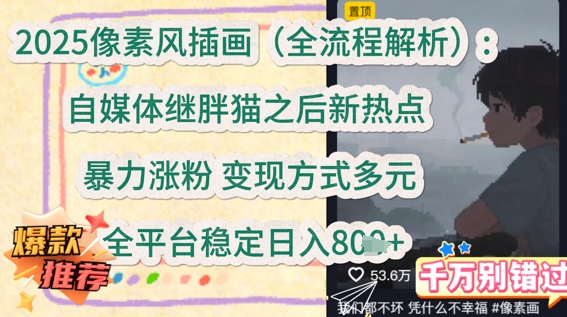 2025像素风插画(全流程解析)：自媒体继胖猫之后新热点，暴力涨粉，变现方式多元，全平台稳定日入多张-冒泡网