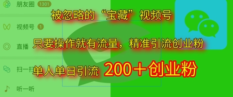 被忽略的“宝藏”视频号引流精准创业粉单人单日引流200+精准粉-冒泡网
