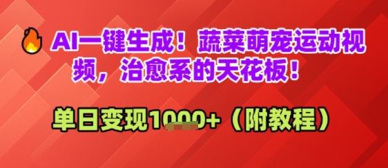 AI一键生成！蔬菜萌宠运动视频，治愈系的天花板！单日变现多张-冒泡网