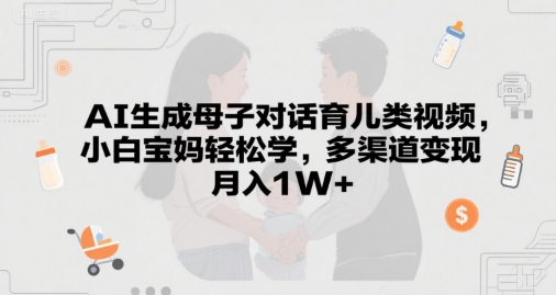 AI生成母子对话育儿类视频，小白宝妈轻松学，多渠道变现，月入1W+-冒泡网