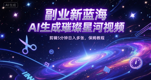 副业新蓝海，AI生成璀璨星河视频，剪辑5分钟日入多张，保姆教程-冒泡网