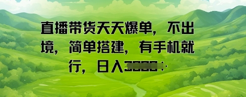 直播带货天天爆单，不出境，简单搭建，有手机就行，日入多张-冒泡网