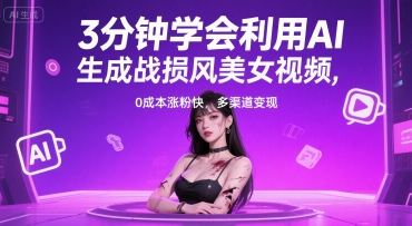 3分钟学会利用AI生成战损风美女视频， 0成本涨粉快，多渠道变现-冒泡网