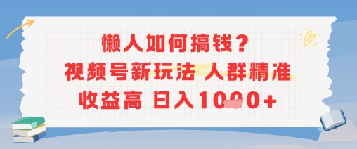 懒人如何搞钱？视频号新玩法，人群精准收益高，日入多张-冒泡网