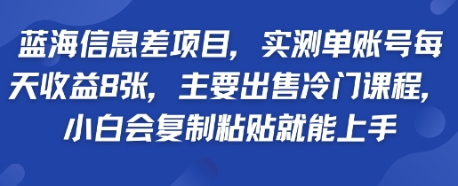 蓝海信息差项目，实测单账号每天收益多张，主要出售冷门课程，小白会复制粘贴就能上手-冒泡网