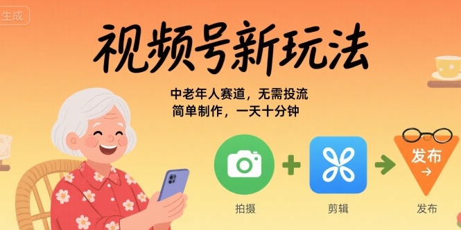 视频号新玩法，中老年人赛道，无需投流，简单制作，一天十分钟，月入1W-冒泡网