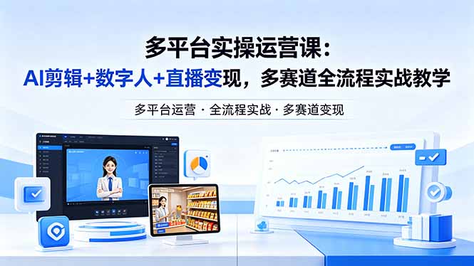 某团队多平台实操运营课-更新26年4月29：AI剪辑+数字人+直播变现，多赛道全流程实战教学-冒泡网