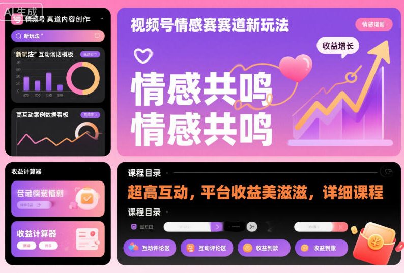 视频号情感赛道新玩法，超高互动，平台收益美滋滋，详细课程-冒泡网