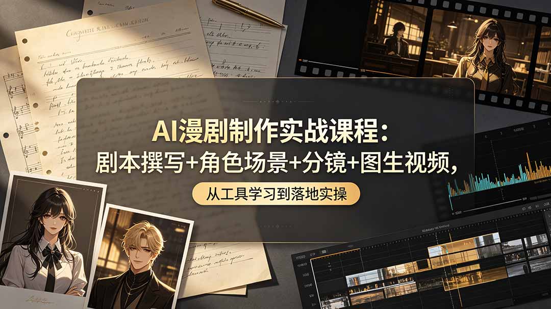 AI漫剧制作实战课程：剧本撰写+角色场景+分镜+图生视频，从工具学习到落地实操-冒泡网