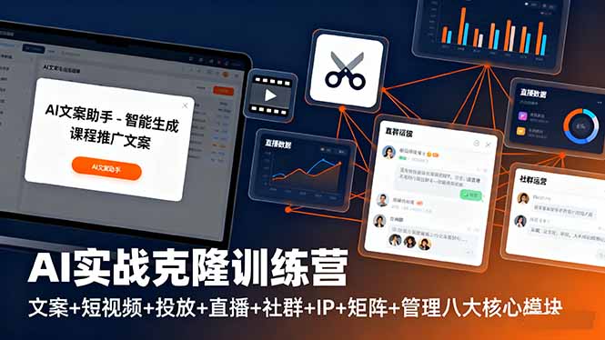 AI实战克隆训练营：文案+短视频+投放+直播+社群+IP+矩阵+管理八大核心模块-冒泡网