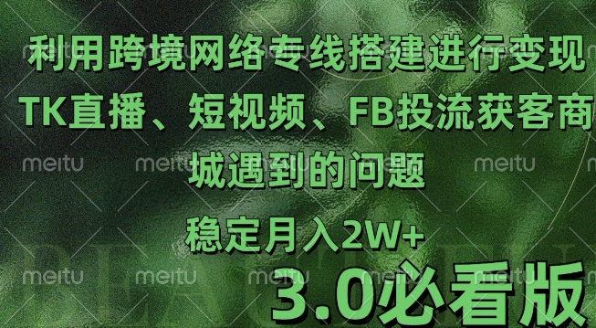 利用跨境电商网络及搭建TK直播、短视频、FB投流获客以及商城遇到的问题进行变现3.0必看版【揭秘】-冒泡网