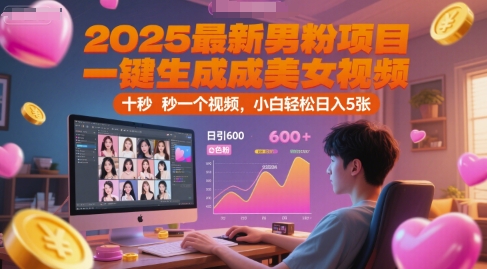 2025最新男粉项目，一键生成美女视频，日引600+色粉 十秒一个视频，小白轻松日入5张【揭秘】-冒泡网