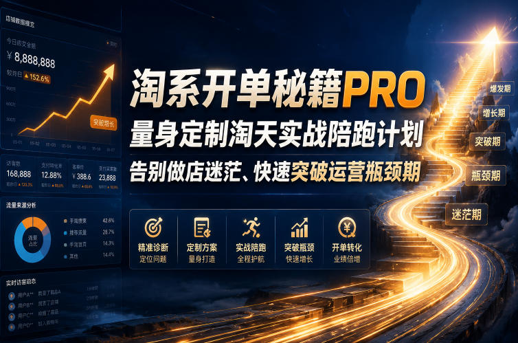 03b4cd8fda6c3cb35587b3a4e28d5dc8.jpeg 淘系开单秘籍PRO,量身定制淘天实战陪跑计划,告别做店迷茫、快速突破运营瓶颈期(2026年6月22日)