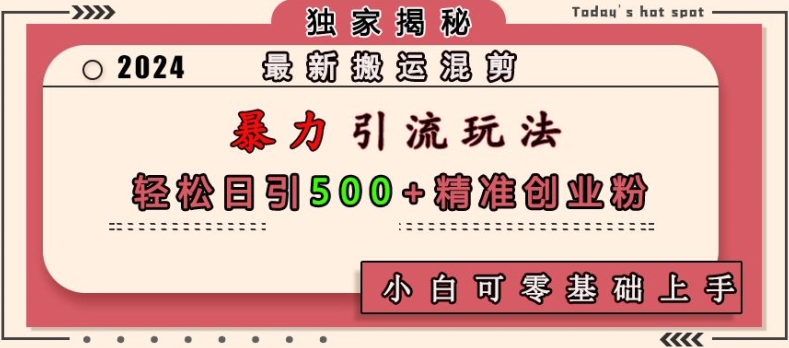 最新搬运混剪暴力引流玩法，轻松日引500+精准创业粉，小白可零基础上手-冒泡网