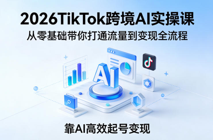 2026TikTok跨境AI实操课，从零基础带你打通流量到变现全流程，靠AI高效起号变现-冒泡网