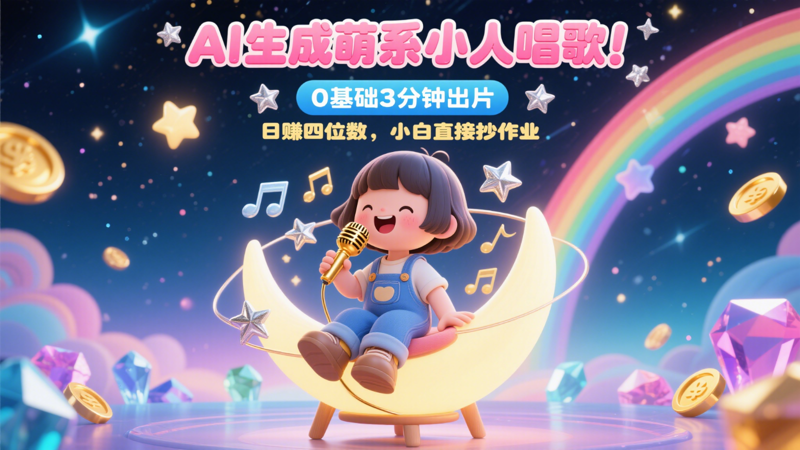 AI生成萌系小人唱歌！0基础3分钟出片，28个作品涨粉9万，日赚四位数，小白直接抄作业-冒泡网