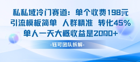 私域冷门赛道单个收费198米引流模板简单人群精准 45%的转化率单人一天大概收益多张-冒泡网