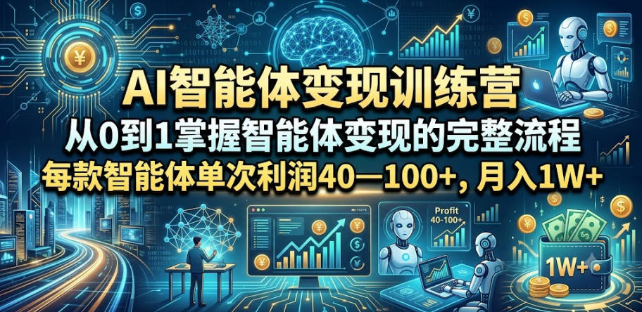 AI智能体变现训练营，从0到1掌握智能体变现的完整流程，每款智能体单次利润40—100+，月入1W+-冒泡网