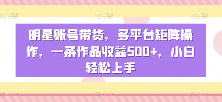 明星账号带货，多平台矩阵操作，一条作品收益500+，小白轻松上手【揭秘】-冒泡网