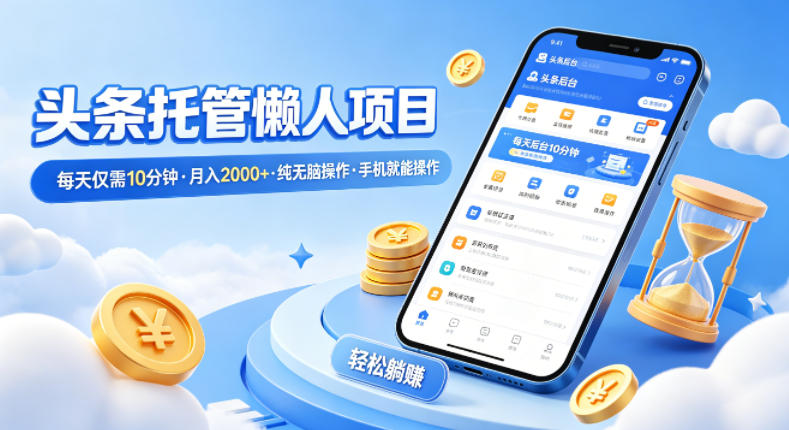 头条托管懒人项目，每天仅需10分钟，月入2000+，纯无脑操作，手机就能操作【揭秘】-冒泡网