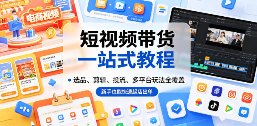 084f984749c3a85e064809f070d35131.jpeg 短视频带货一站式教程,选品、剪辑、投流、多平台玩法全覆盖,新手也能快速起店出单