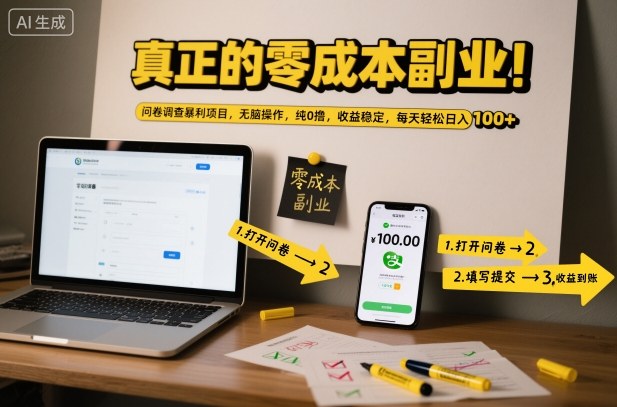 真正的零成本副业！问卷调查暴利项目，无脑操作，纯0撸，收益稳定，每天轻松日入100+【揭秘】-冒泡网