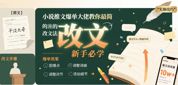小说推文爆单大佬教你最简单的改文方法实操课，新手必学-冒泡网