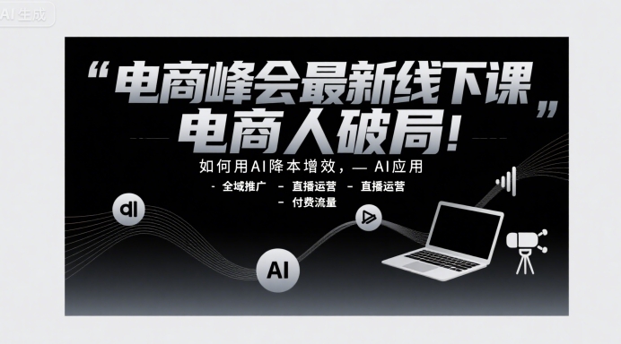 电商峰会最新线下课，电商人破局，如何用AI降本增效，AI应用-全域推广-直播运营-付费流量-冒泡网