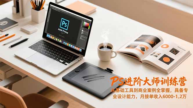08f64fb37fc8a82adeac73689bc0c43d.jpeg PS进阶大师训练营,从基础工具到商业案例全掌握,具备专业设计能力,月接单收入6000-1.2万