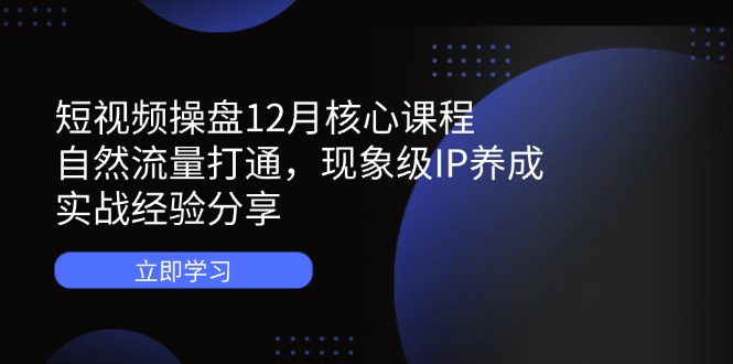 短视频操盘12月核心课程：自然流量打通，现象级IP养成，实战经验分享-冒泡网