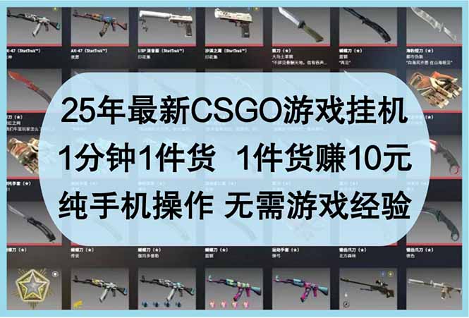 25年最新CSGO游戏挂机，1分钟1件货，1件货赚10元 纯手机操作 无需游戏经验-冒泡网