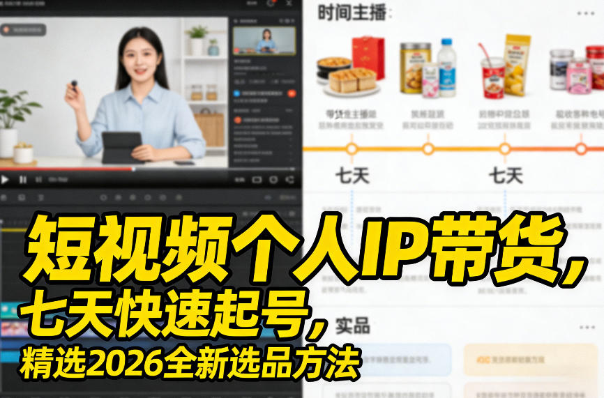 短视频个人IP带货，七天快速起号，精选2026全新选品方法-冒泡网