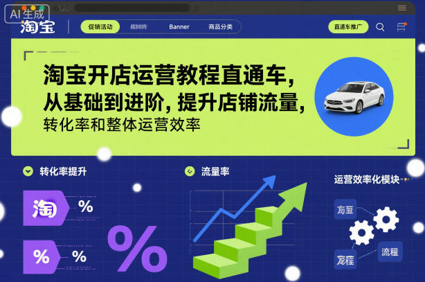 淘宝开店运营教程直通车，从基础到进阶，提升店铺流量，转化率和整体运营效率(更新26年05月27日)-冒泡网