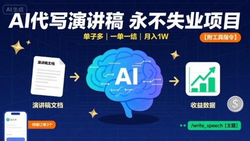 AI代写演讲稿，永不失业项目，单子多，一单一结，月入1W【附工具指令】-冒泡网
