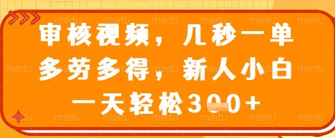 审核视频，几秒一单，多劳多得，新人小白一天轻松3张【揭秘】-冒泡网