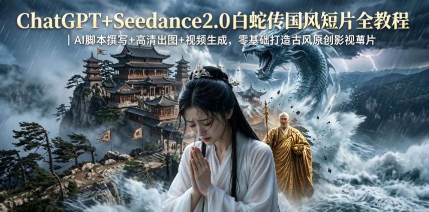 ChatGPT+Seedance2.0白蛇传国风短片全教程｜AI脚本撰写+高清出图+视频生成，零基础打造古风原创影视短片-冒泡网