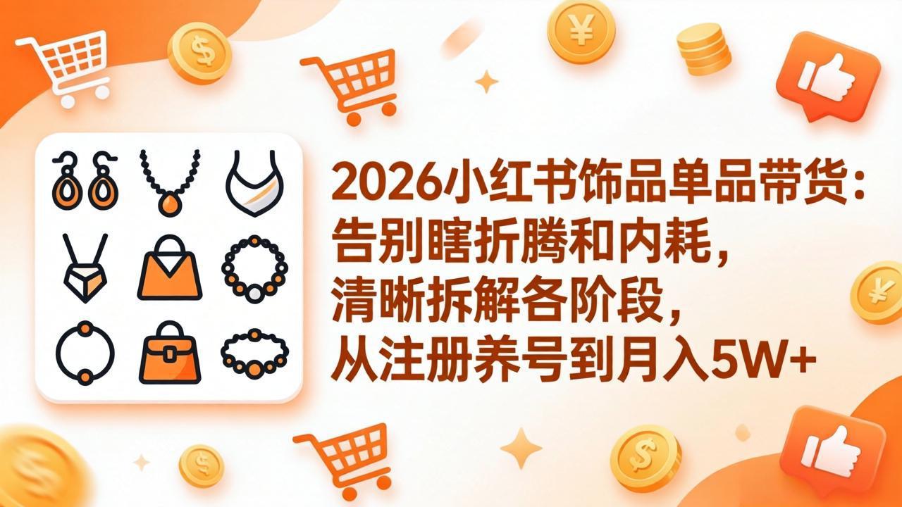 2026小红书饰品单品带货：告别瞎折腾和内耗，清晰拆解各阶段，从注册养号到月入5W+-冒泡网