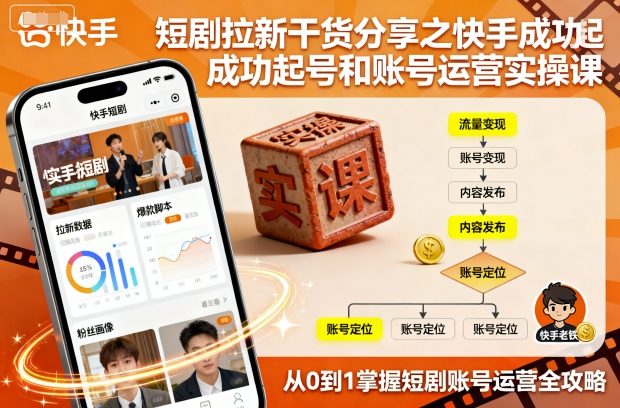 短剧拉新干货分享之快手成功起号和账号运营实操课-冒泡网